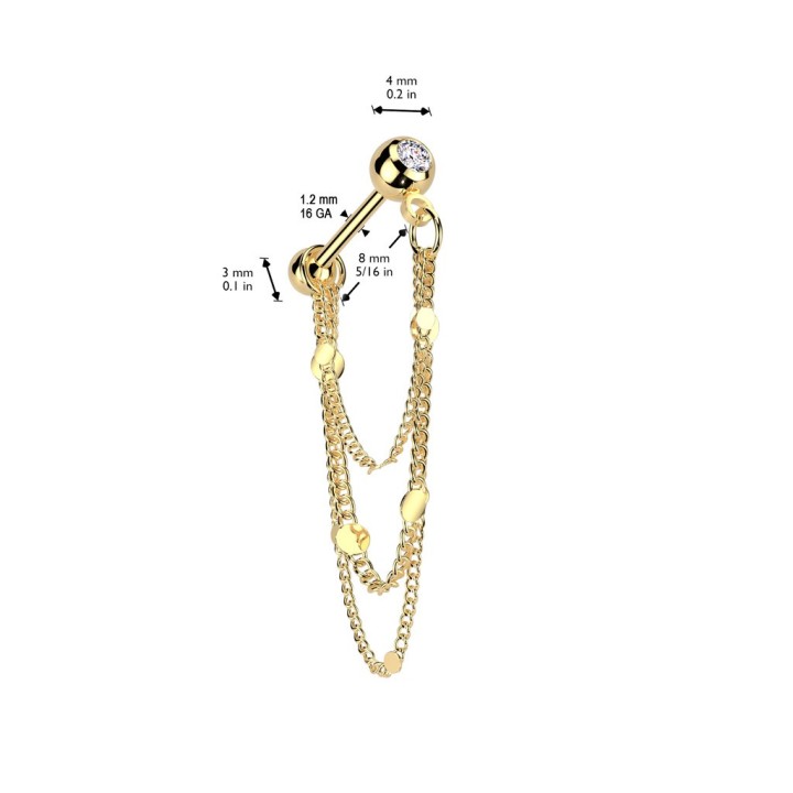 Piercing hélix doré chaînes – Acier chirurgical 316L