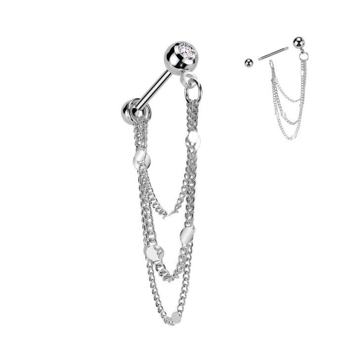 Piercing hélix argenté chaînes – Acier chirurgical 316L
