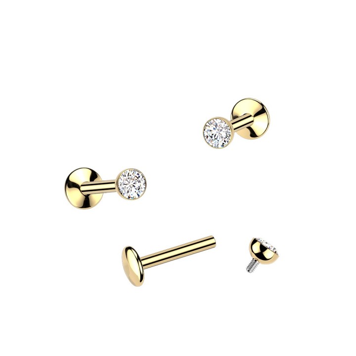 Labret titane doré 24K zircon – Hélix & tragus