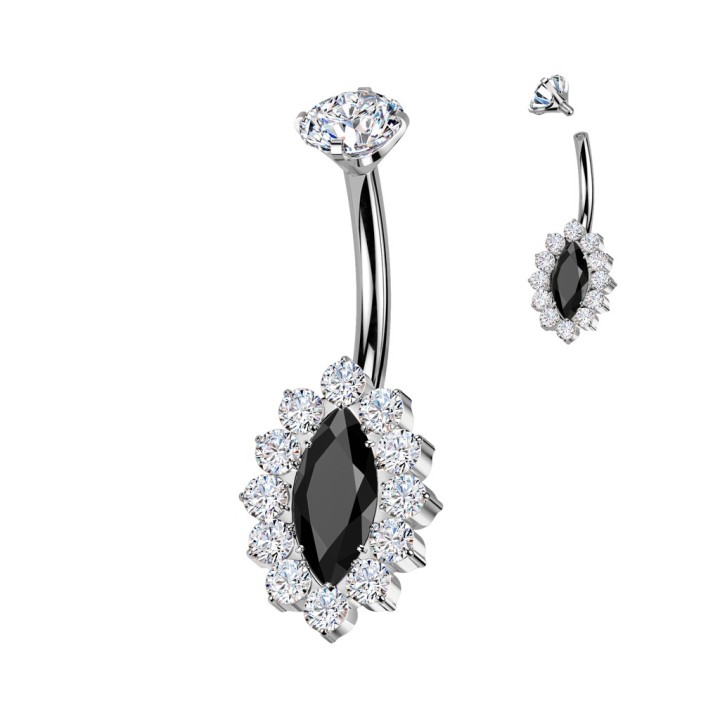 Piercing nombril titane zirconium noir marquise