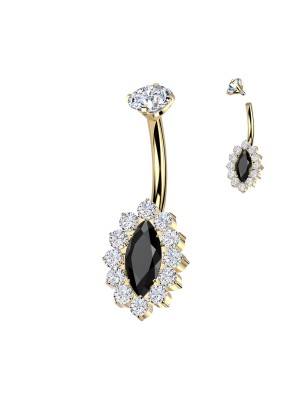 Piercing nombril titane doré PVD zircon noir marquise