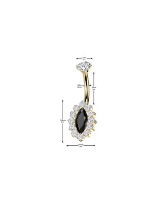 Piercing nombril titane doré PVD zircon noir marquise