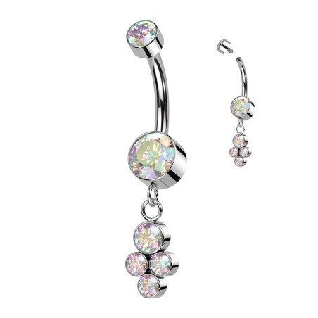 Piercing Nombril Titane – Zircons Aurore Boréale | Bijou Premium