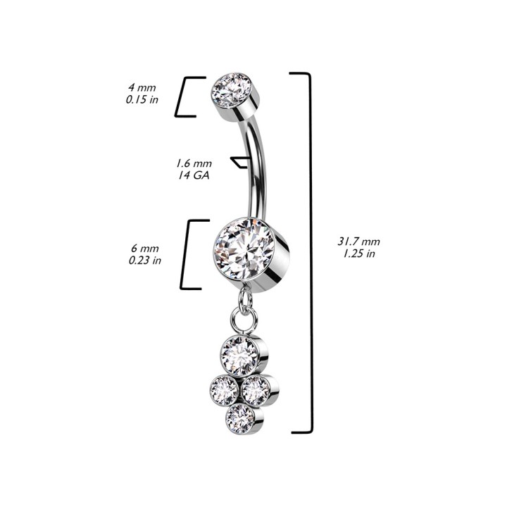 Piercing Nombril Titane – Zircons Blancs | Bijou Élégant & Durable