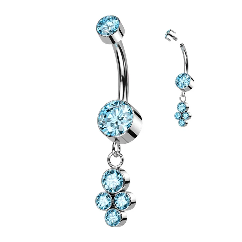 Piercing nombril titane pendentif 4 zircons turquoises Piercing nombril titane pendentif 4 zircons turquoises