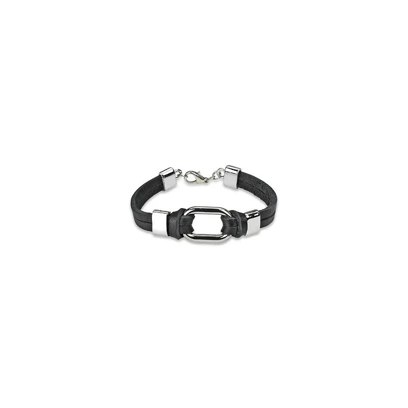 Bracelet cuir noir cercle acier Bracelet cuir noir cercle acier