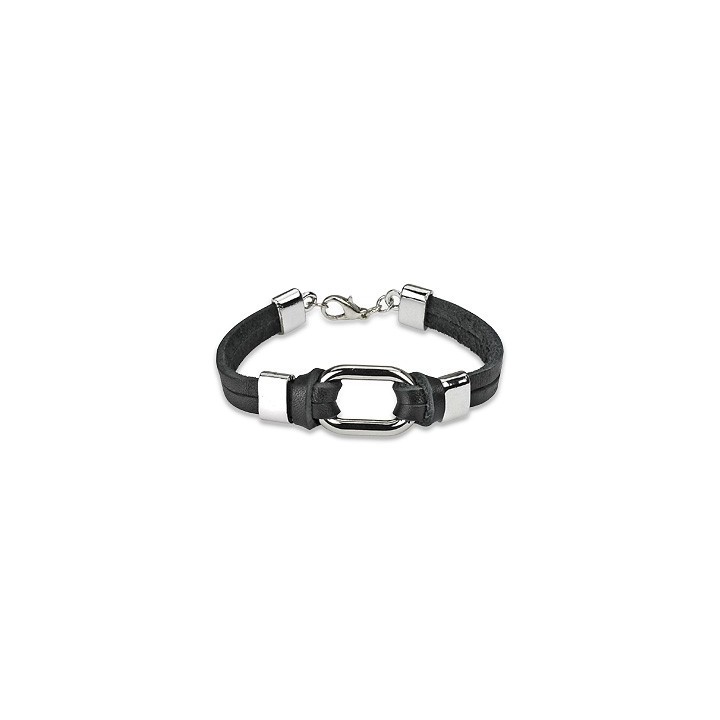 Bracelet cuir noir cercle acier