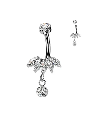 Piercing Nombril Titane ASTM F136 – Fleur Zircons Blancs