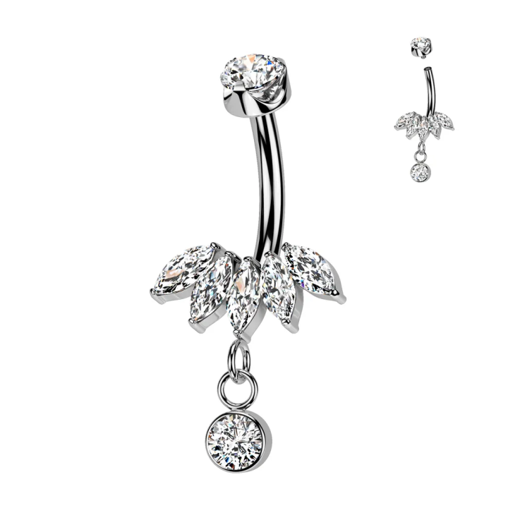 Piercing Nombril Titane ASTM F136 – Fleur Zircons Blancs