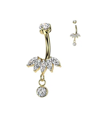 Piercing Nombril Doré Titane ASTM F136 – Fleur Zircons