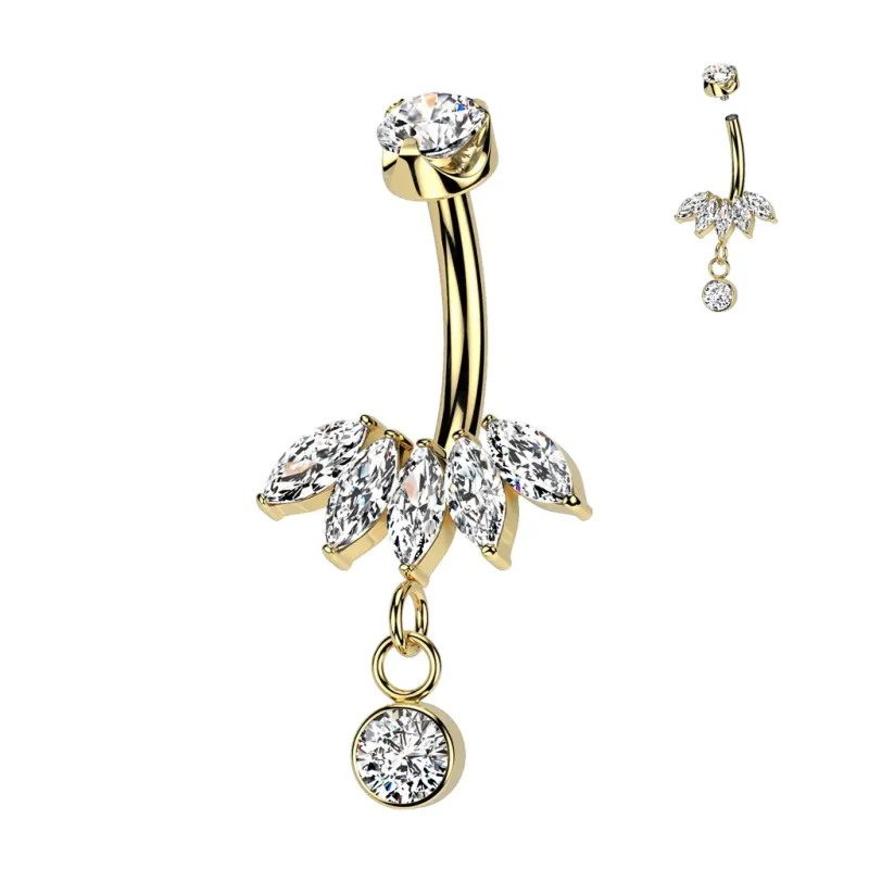 Piercing nombril en titane doré avec zircon pendant