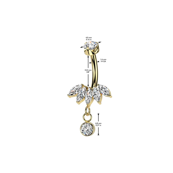 Piercing Nombril Doré Titane ASTM F136 – Fleur Zircons