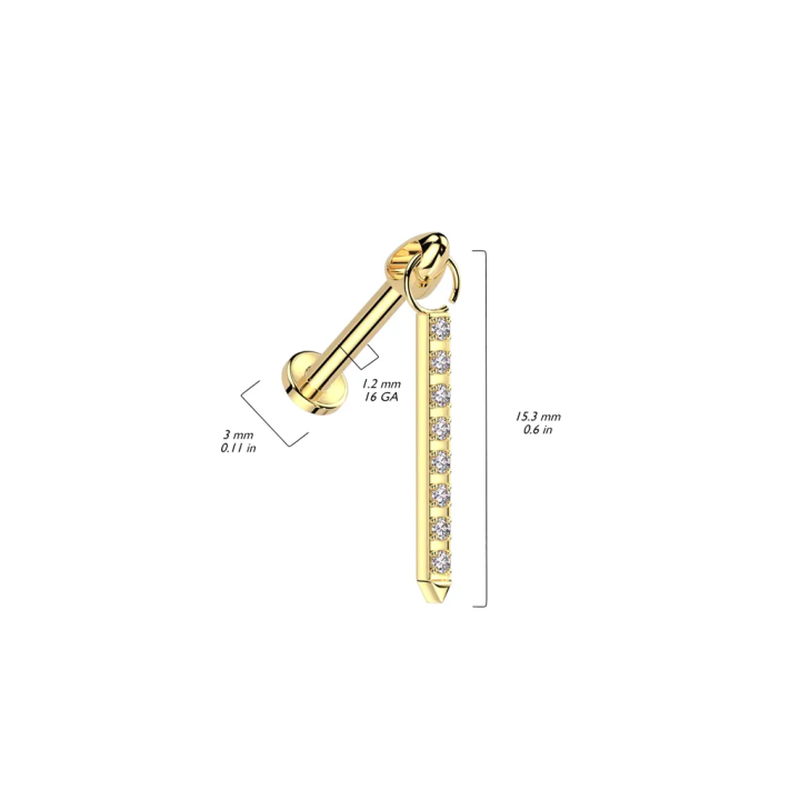 Piercing Labret Hélix Titane Doré PVD – Zircons