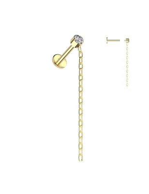 Piercing Labret Hélix Titane Doré PVD – Chaîne & Zircon