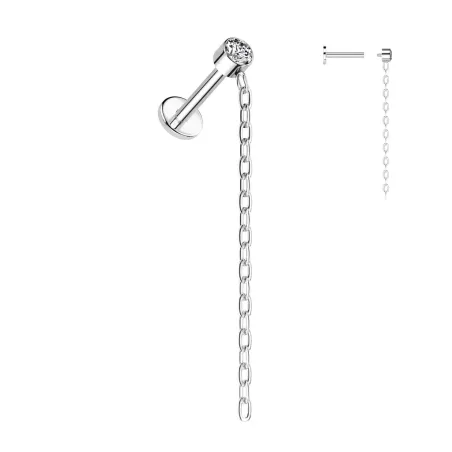 Piercing Labret Hélix Titane ASTM F136 – Chaîne & Zircon