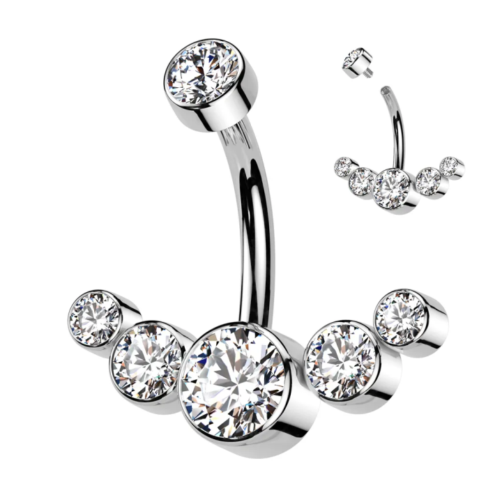 Piercing Nombril Titane ASTM F136 – 5 Zircons Blancs