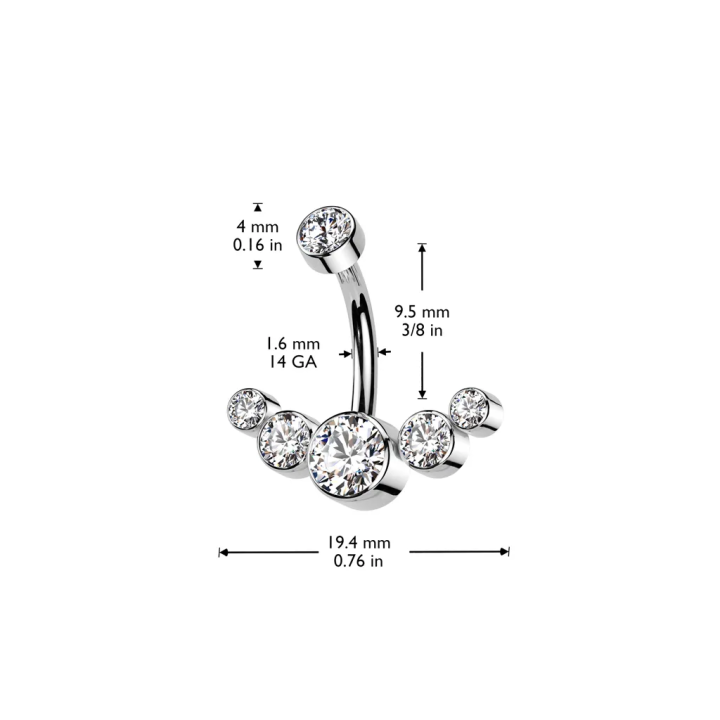 Piercing Nombril Titane ASTM F136 – 5 Zircons Blancs