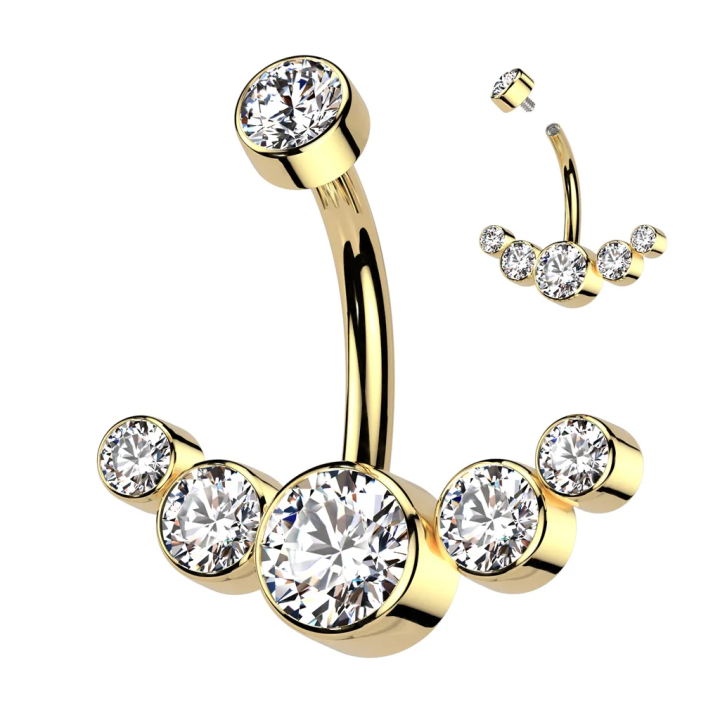 Piercing Nombril Doré Titane ASTM F136 – 5 Zircons