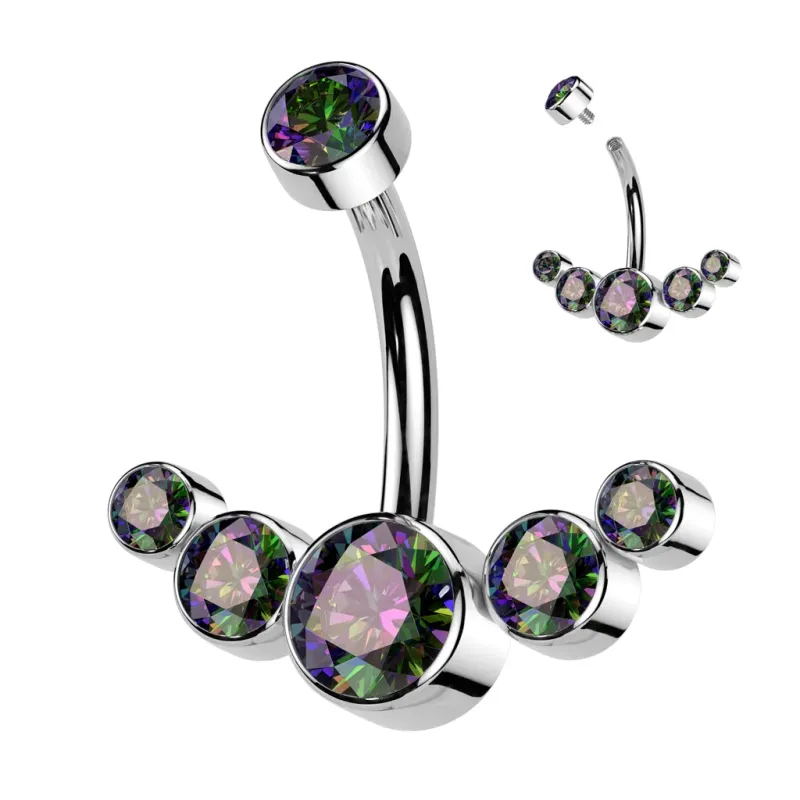 Piercing nombril titane incurvé zircons effet vitrail