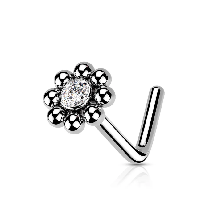 Piercing Nez Fleur Zircon – Tige L Acier Chirurgical
