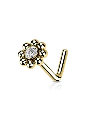 Piercing Nez Fleur Zircon Doré – Tige L Acier
