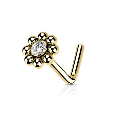 Piercing Nez Fleur Zircon Doré – Tige L Acier
