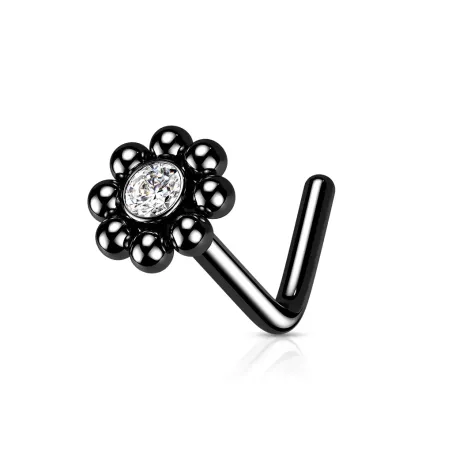 Piercing Nez Fleur Zircon Noir – Tige L Acier