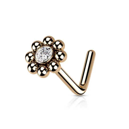 Piercing Nez Fleur Zircon Or Rose – Tige L Acier