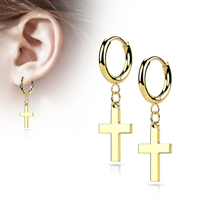 Boucles d’oreilles créoles croix dorées en acier inoxydable