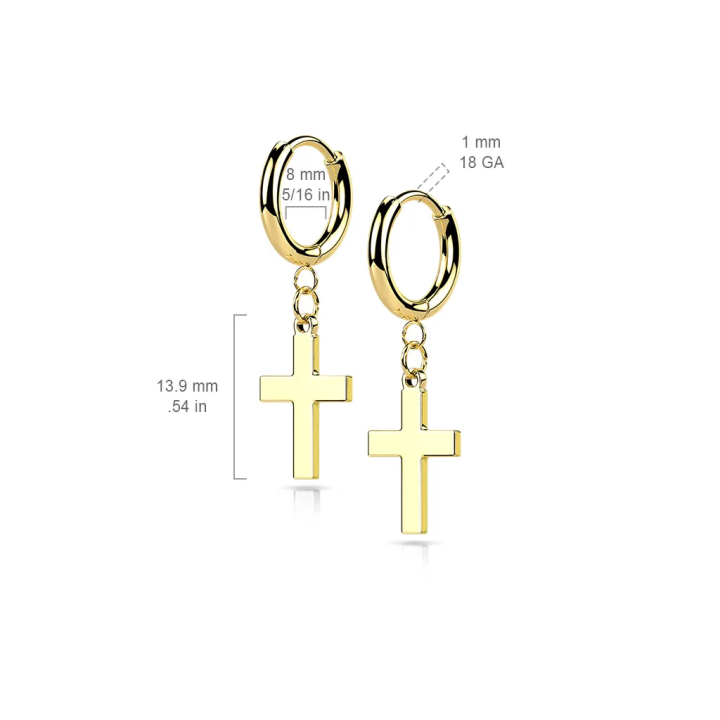 Boucles d’oreilles créoles croix dorées en acier inoxydable