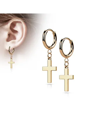 Boucles d’oreilles créoles croix rose gold en acier inoxydable