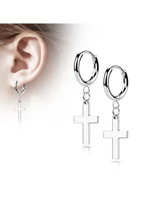 Boucles d’oreilles créoles croix argentées en acier inoxydable