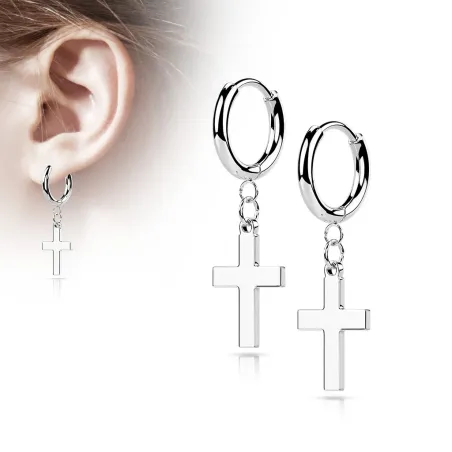Boucles d’oreilles créoles croix argentées en acier inoxydable