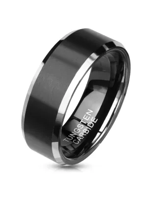 Bague Tungstène Noir Brossé Homme – Alliance Moderne