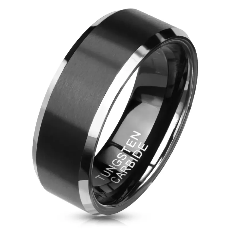 Bague homme tungstène centre noir brossé Bague homme tungstène centre noir brossé