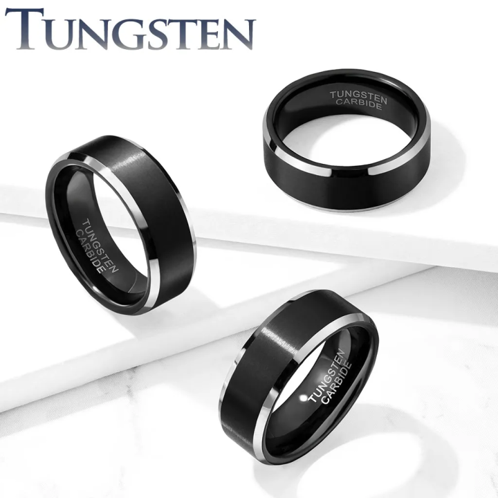 Bague Tungstène Noir Brossé Homme – Alliance Moderne