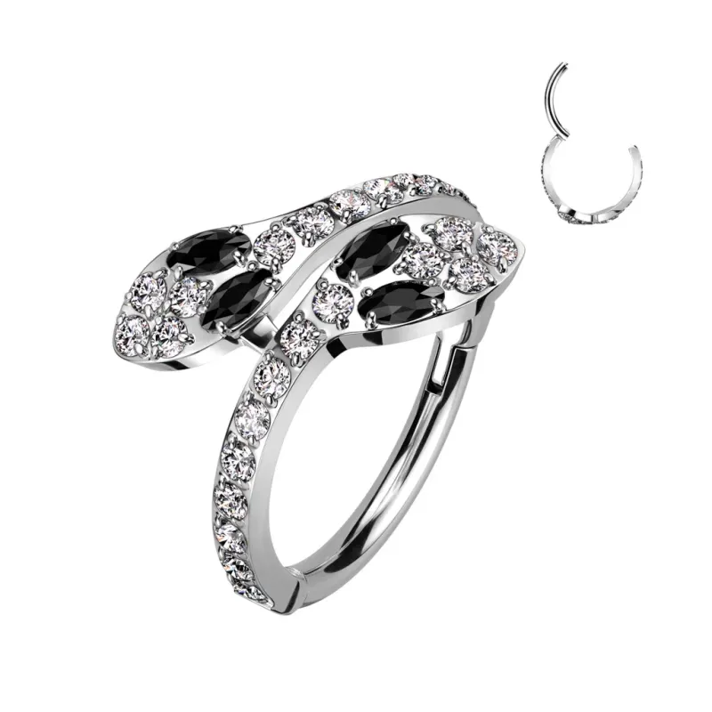 Piercing anneau oreille titane serpent pavé de zircons Piercing anneau oreille titane serpent pavé de zircons