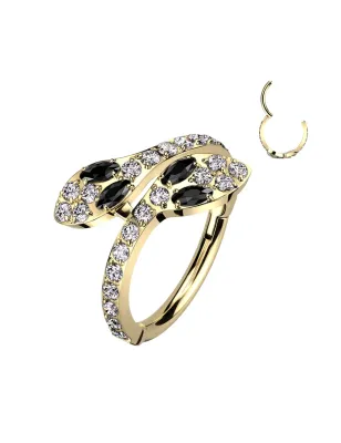 Piercing serpent doré PVD titane – Anneau hélix conch