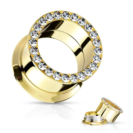 Tunnel acier doré PVD cristaux – Bijou de piercing élégant