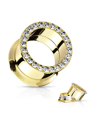 Tunnel acier doré PVD cristaux – Bijou de piercing élégant