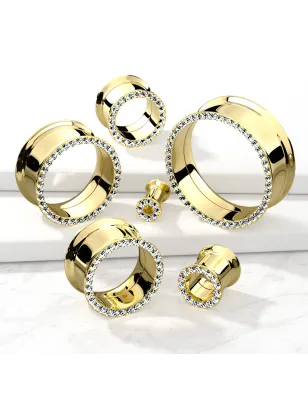 Tunnel acier doré PVD cristaux – Bijou de piercing élégant