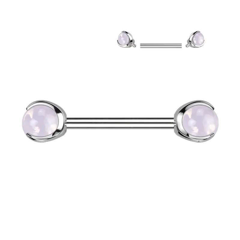 Piercing téton en titane avec opalines rose Piercing téton en titane avec opalines rose
