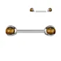 Piercing téton en titane avec pierres oeil de tigre Piercing téton en titane avec pierres oeil de tigre