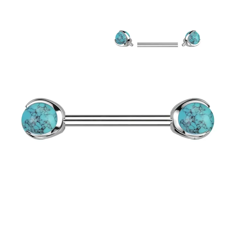 Piercing téton en titane avec pierres turquoise Piercing téton en titane avec pierres turquoise