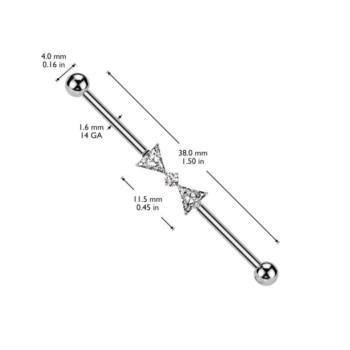 Piercing industriel titane ASTM F136 nœud papillon zircon
