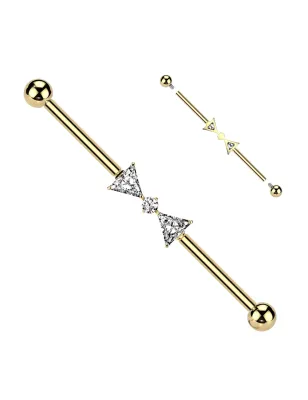 Piercing industriel doré PVD titane nœud papillon zircon
