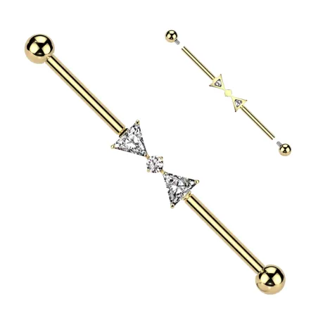 Piercing industriel doré PVD titane nœud papillon zircon