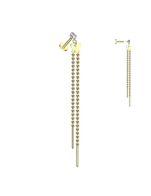 Piercing oreille papillon doré PVD acier – chaînes pendantes