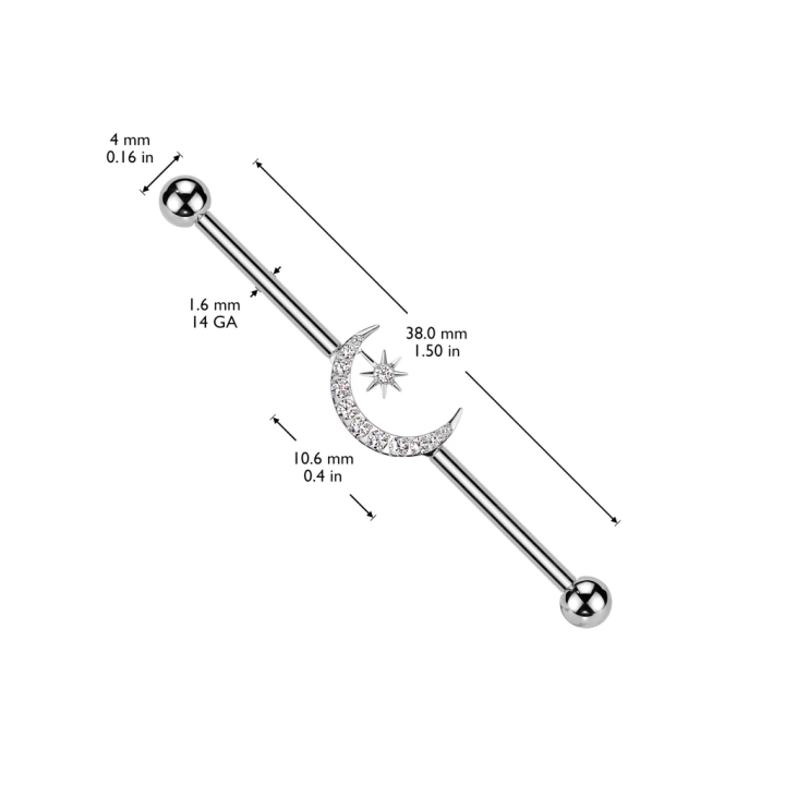 Piercing industriel titane ASTM F136 lune étoile zircon