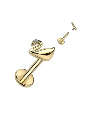 Piercing hélix cygne doré PVD titane ASTM F136 zircon
